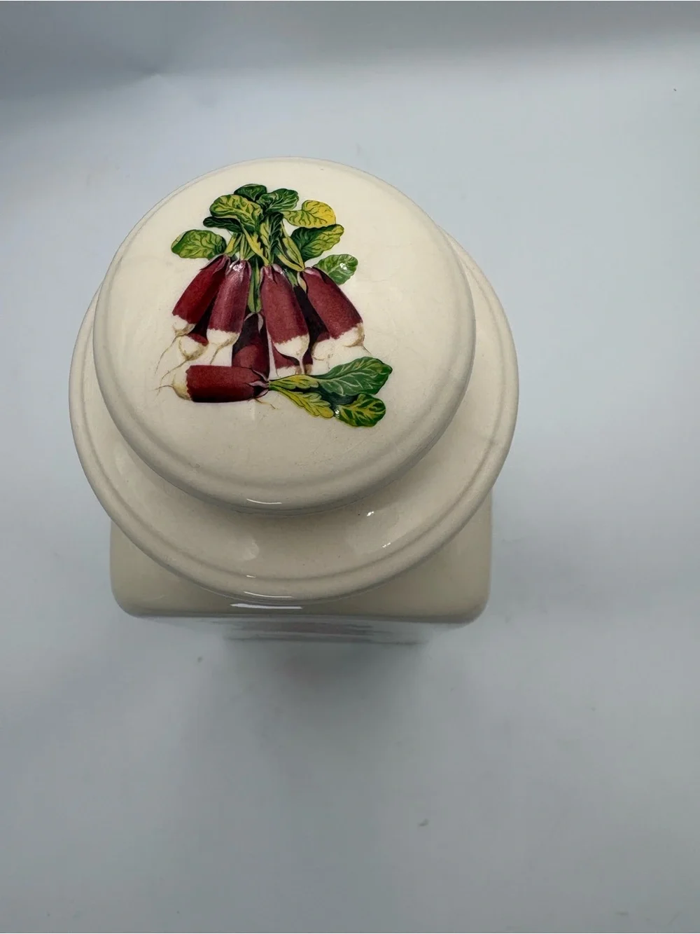 Vintage Ceramic Container Jar - Cream Ceramic with Vegetable Motif